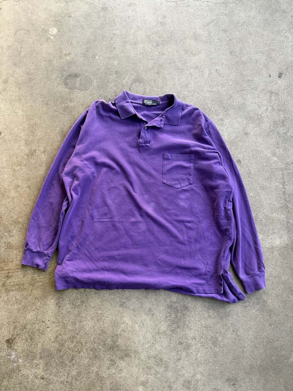 Vintage Polo Ralph Lauren Made in USA Purple Long Sleeve Pocket Polo Shirt Size